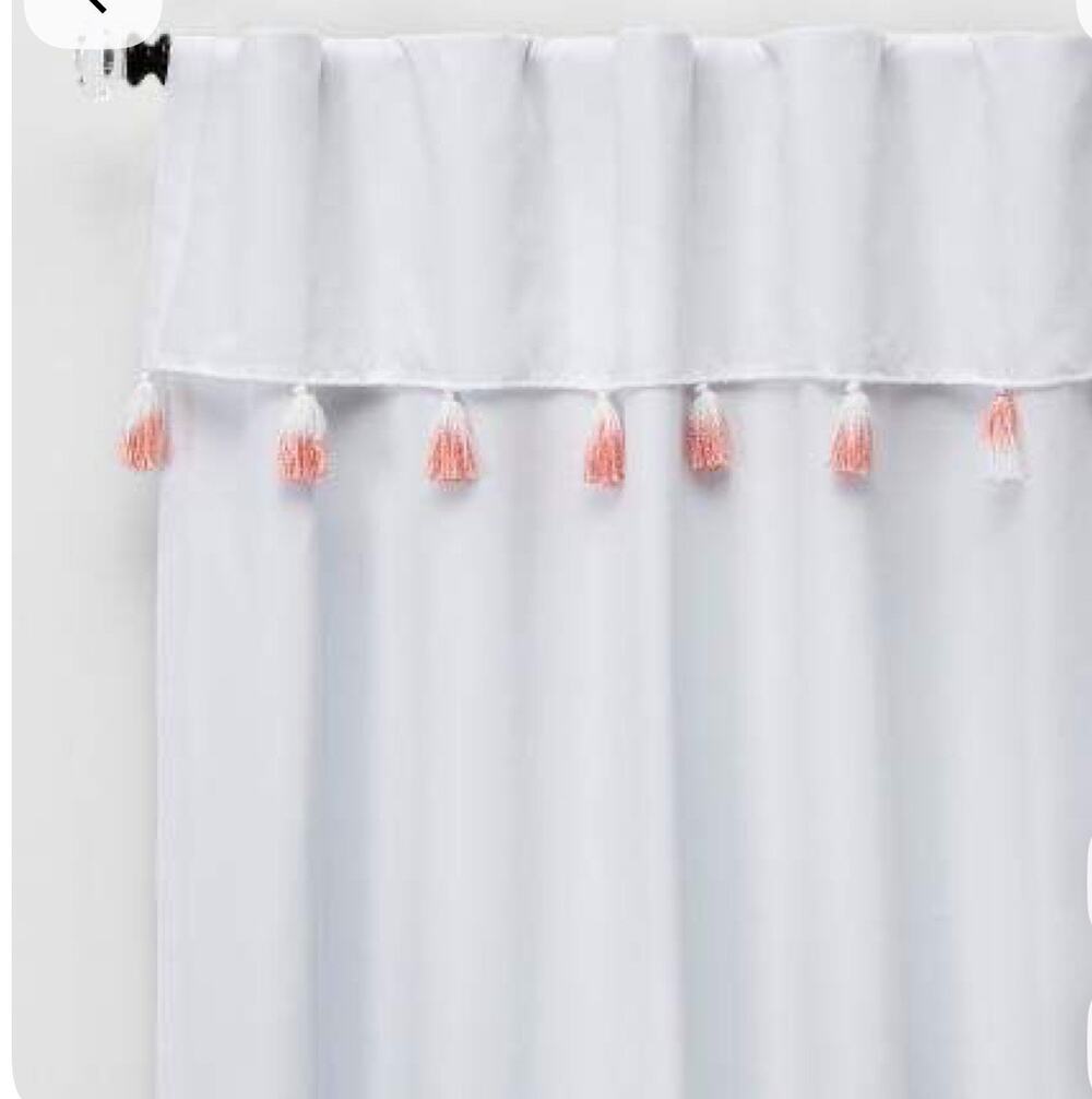 PILLOWFORT Pair of Pink Ombré Tassel Blackout White Curtain Panels 84”L X 42”W